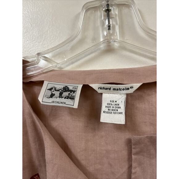 Richard Malcolm Embroidered Tunic Top Shirt Blouse M Irish Linen Sequins Flowers - Picture 2 of 4